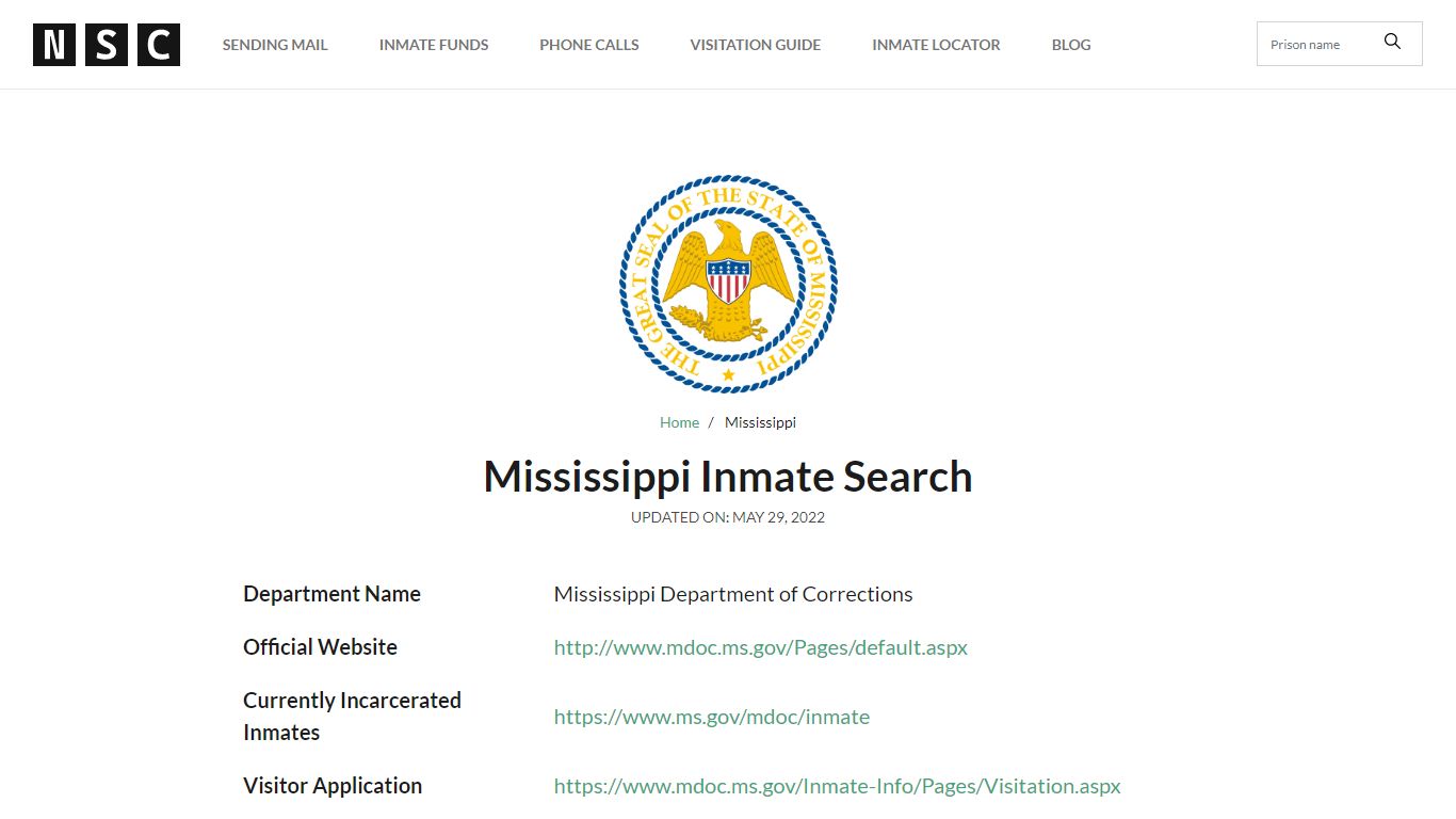 Mississippi Inmate Search – Mississippi Department of ...